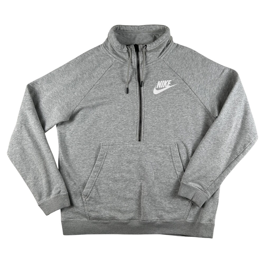 Nike Sweatshirt Womens Medium Gray 1/2 Zip Mock Neck Fleece Pullover Sweatshirt